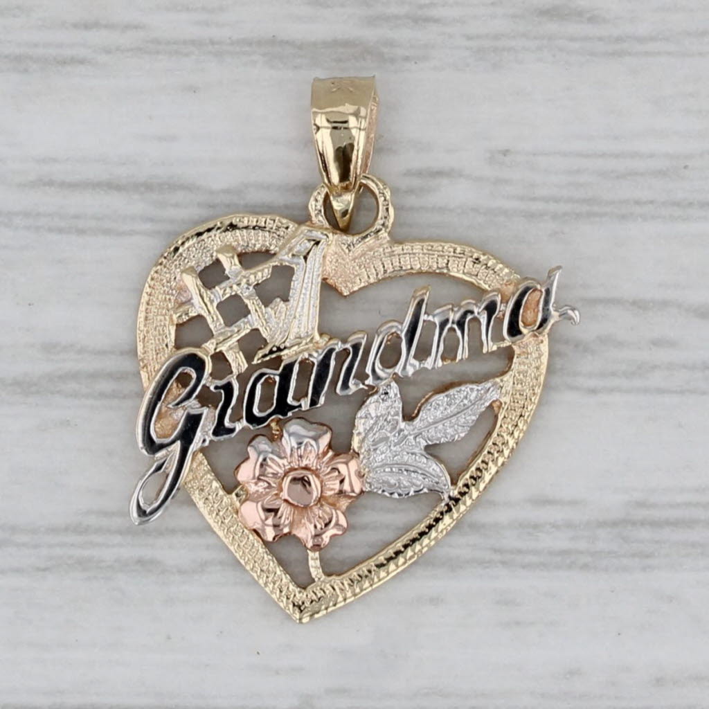 Gray #1 Grandma Floral Heart Pendant 14k Yellow White Rose Gold