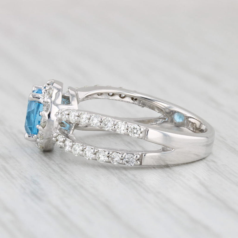 Light Gray 1.98ctw Blue Topaz Diamond Halo Ring 14k White Gold Size 6.5 Engagement