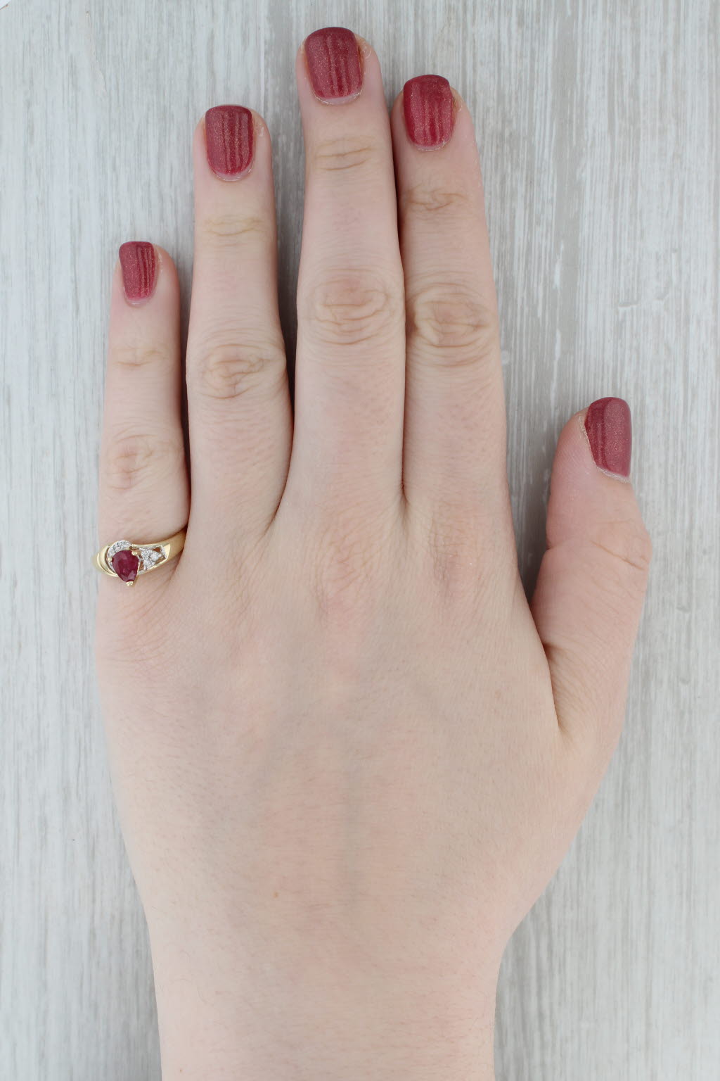 Gray 0.96ctw Pear Ruby Diamond Ring 14k Yellow Gold Size 6.75