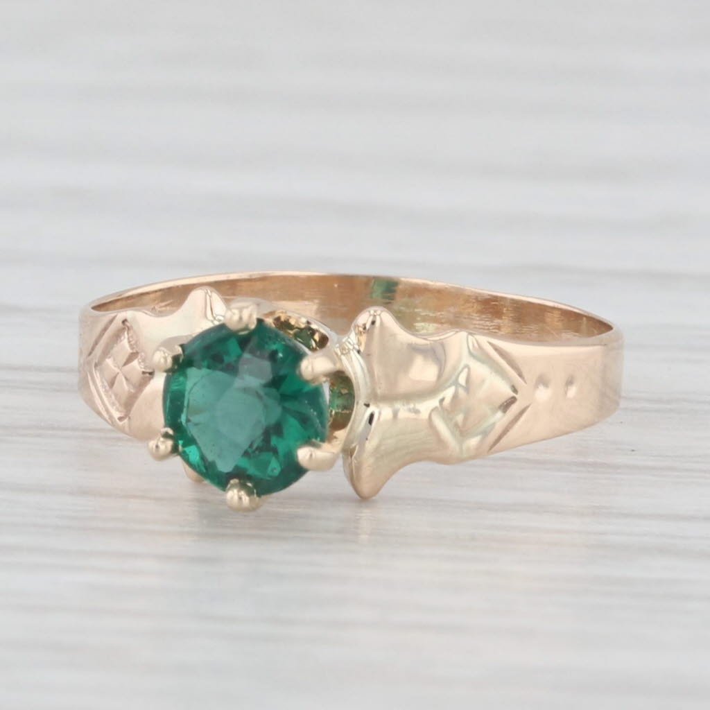 Light Gray Antique Green Garnet Doublet Ring 9k Yellow Gold Size 3.25 Round Solitaire