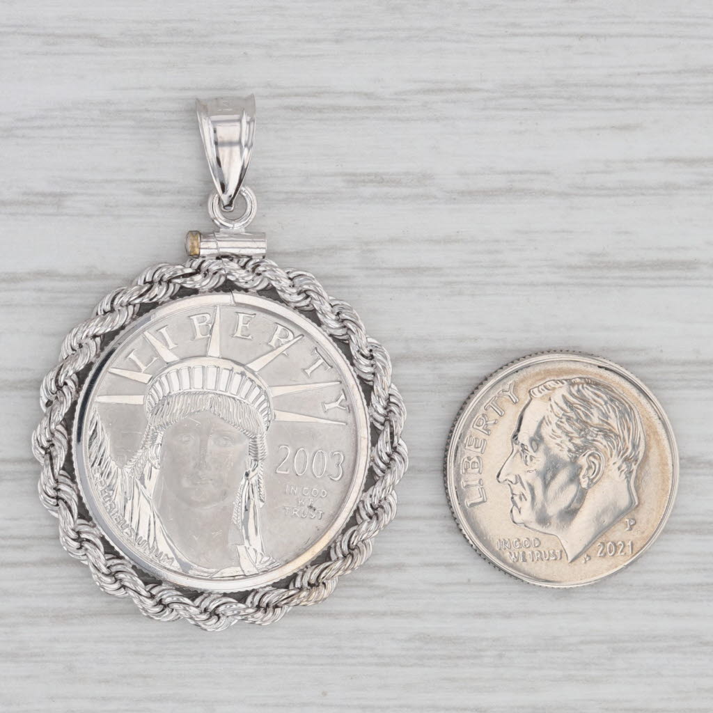 Gray 2003 Platinum American Eagle 25 Dollar Coin Pendant 1/4oz 999 14k Gold Liberty