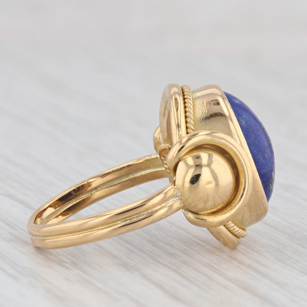 Light Gray Vintage Blue Lapis Lazuli Ring 22k Yellow Gold Size 5.5 Oval Cabochon Solitaire