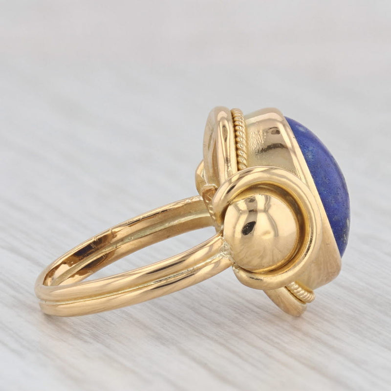 Vintage Blue Lapis Lazuli Ring 22k Yellow Gold Size 5.5 Oval Cabochon Solitaire