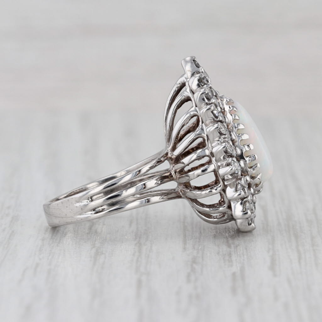 Vintage Pear Opal Diamond Halo Ring 14k White Gold Size 6-6.25 Cocktail