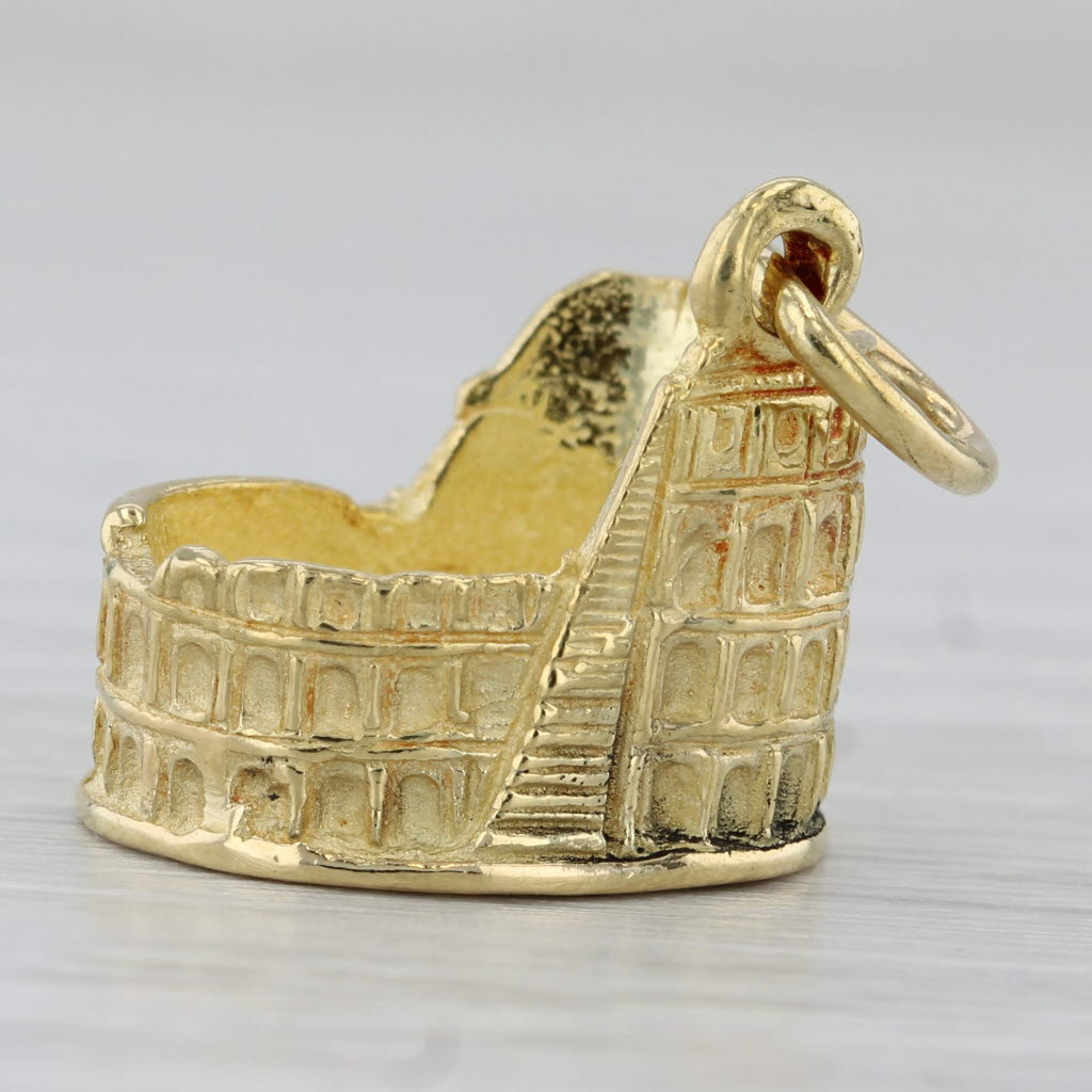 Gray Roman Colosseum Charm 18k Yellow Gold Rome Italy Souvenir Pendant