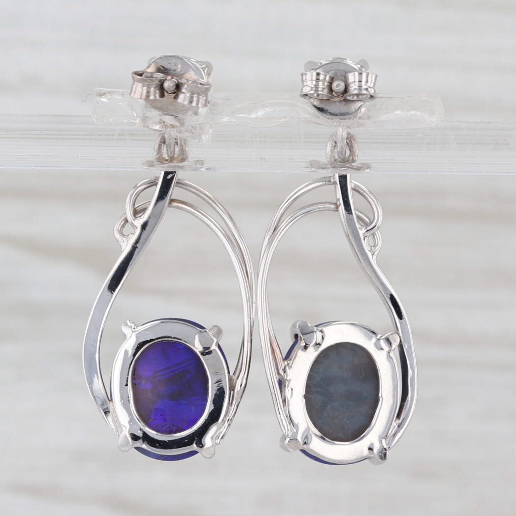 0.98ctw Diamond Blue Opal Dangle Earrings 14k White Gold Drops