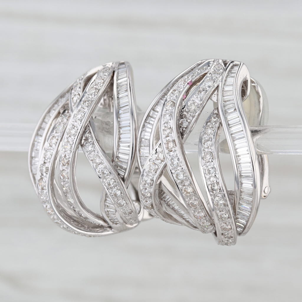 2.20ctw Diamond Woven Journey Half Hoop Earrings 18k White Gold Omega Backs