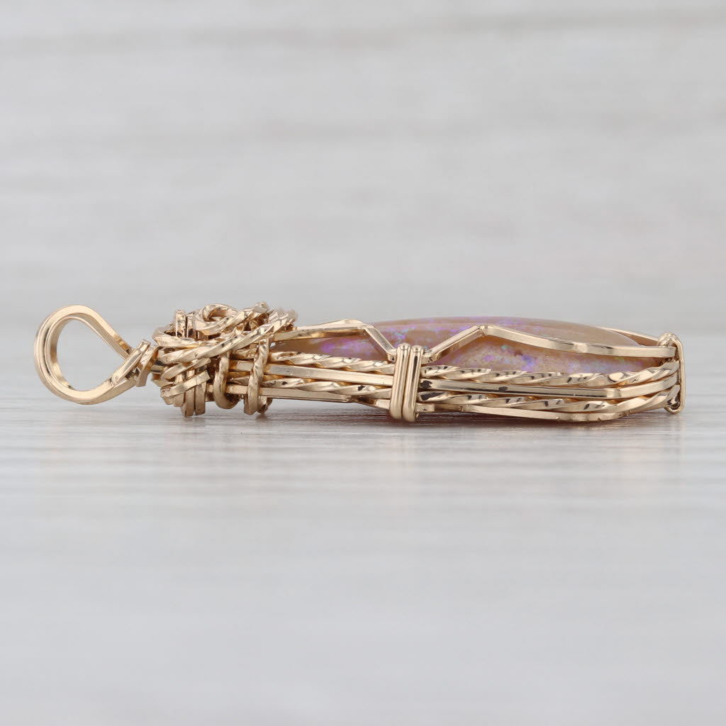 Pink Opal Teardrop Pendant Gold Filled Custom Wire Wrapped Statement