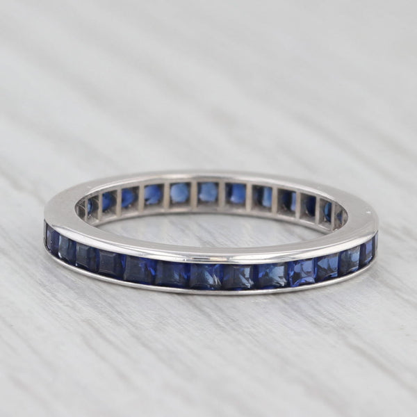 Lab Created Blue Sapphire Eternity Band 14k White Gold Stackable Wedding Ring