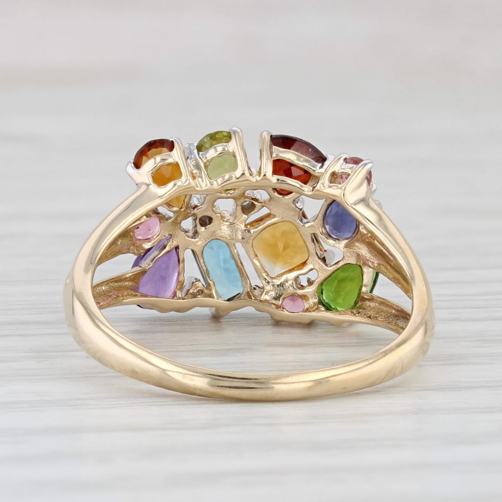 Light Gray 1.60ctw Gemstone Cluster Ring 14k Gold Citrine Garnet Peridot Topaz Amethyst