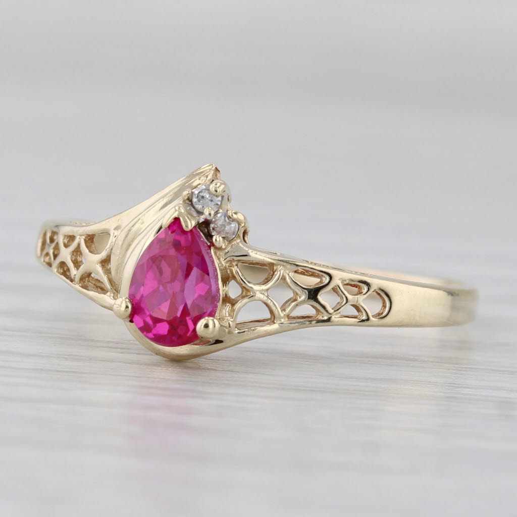 Gray 0.56ct Lab Created Pear Ruby Ring 10k Yellow Gold Size 9 Diamond Accents