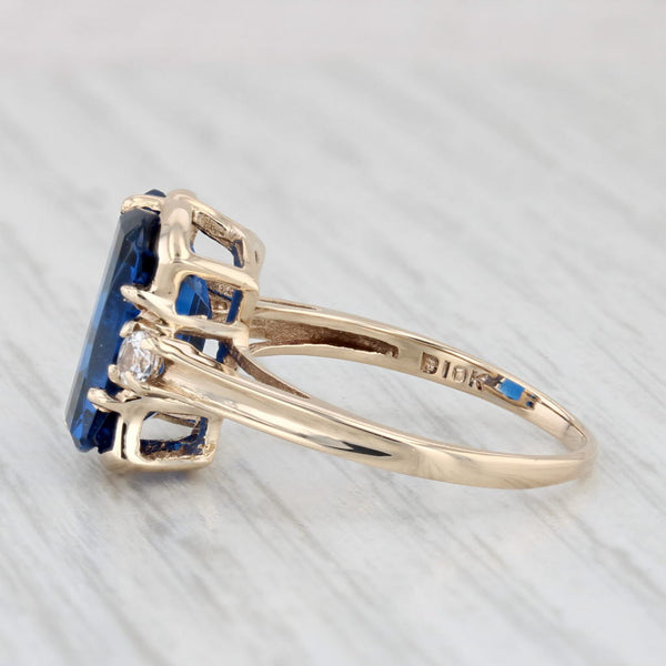 Vintage Blue Lab Created Spinel Ring 10k Yellow Gold Size 7