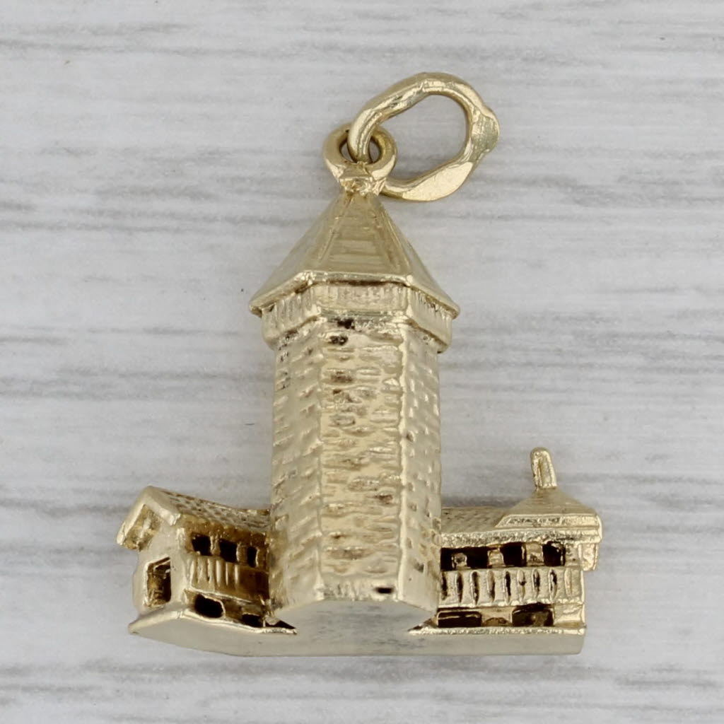 Gray Vintage Lucerne Switzerland Water Tower Charm 14k Yellow Gold Souvenir