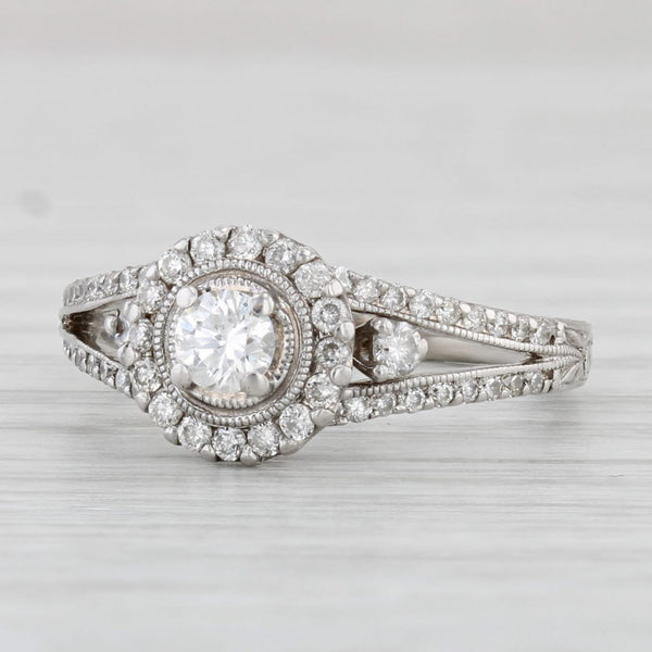 Light Gray 0.52ctw Round Diamond Halo Engagement Ring 14k White Gold Size 6