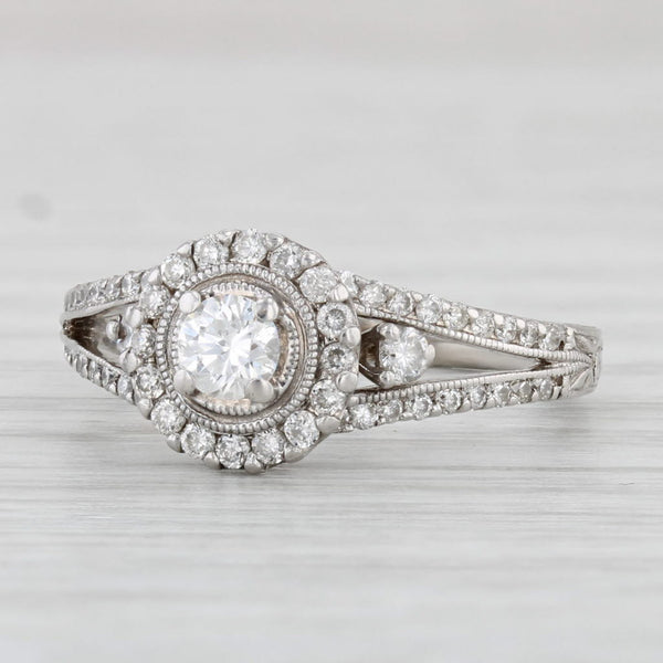 0.52ctw Round Diamond Halo Engagement Ring 14k White Gold Size 6