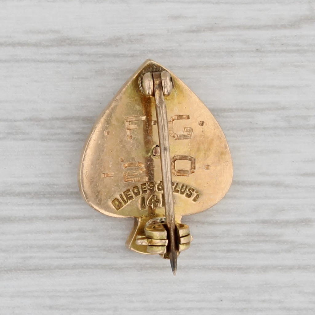 Gray Gamma Alpha Phi Skull Spade Badge 14k Gold Vintage Greek Sorority Pin