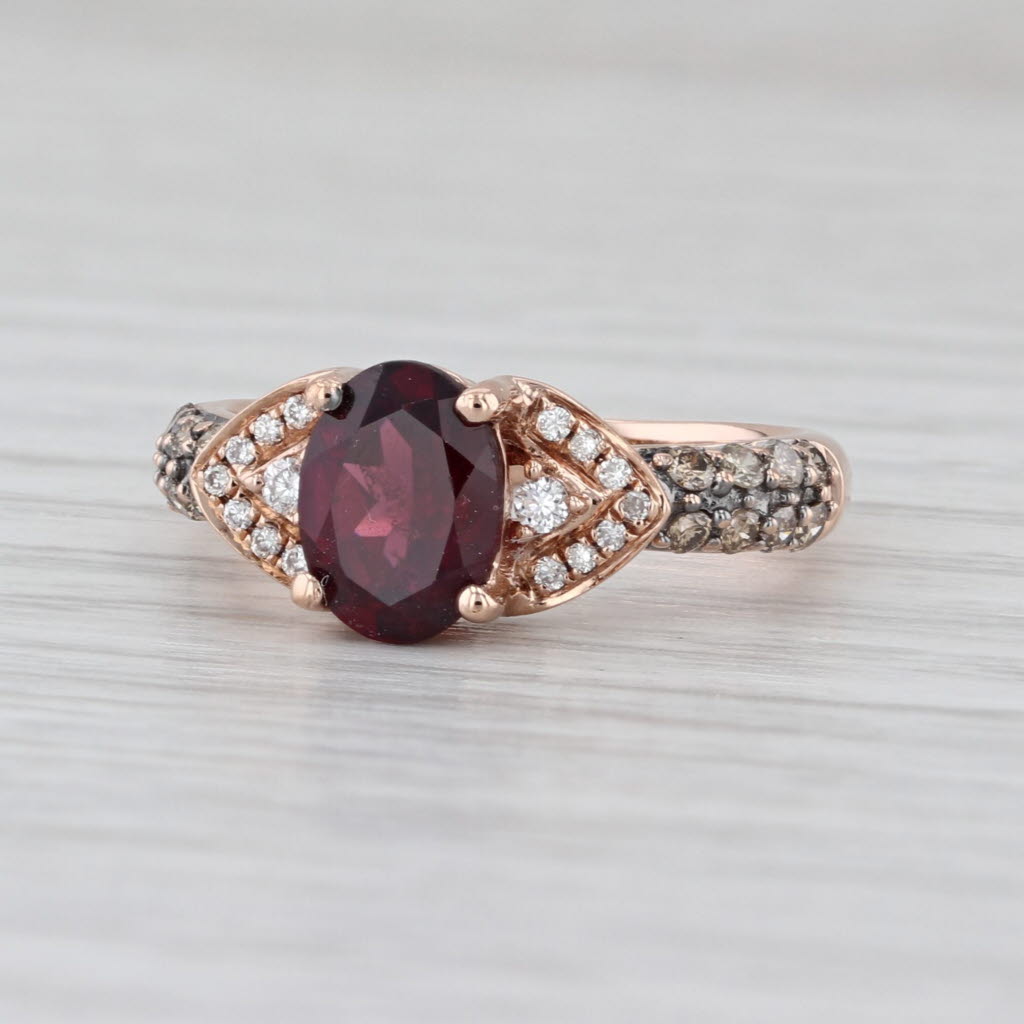 0.91ctw Rhodolite Garnet Champagne White Diamond Ring 14k Rose Gold Size 5.75
