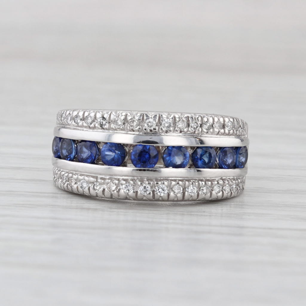 1.20ctw Blue Sapphire Diamond Ring 14k White Gold Size 6 Band