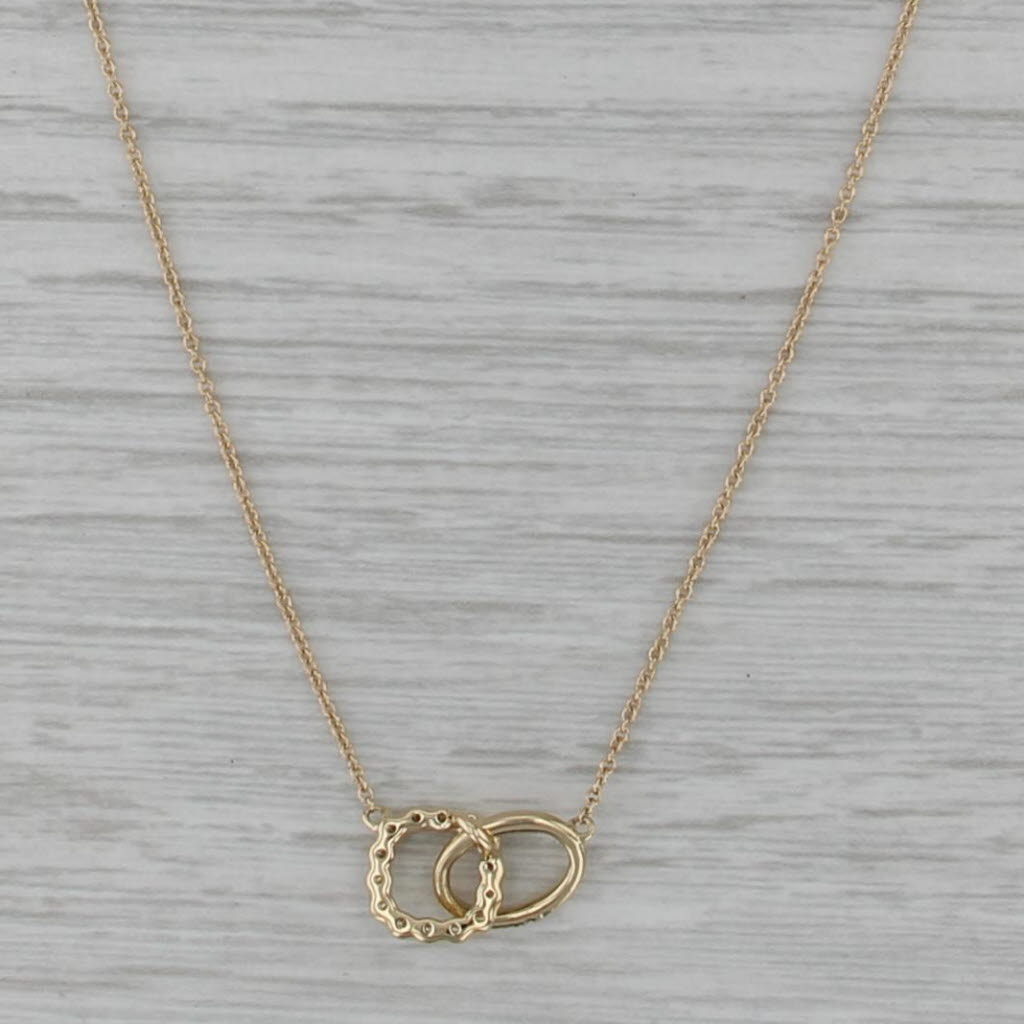 New 0.20ctw Diamond Linked Rings Necklace 14k Yellow Gold 18" Cable Chain