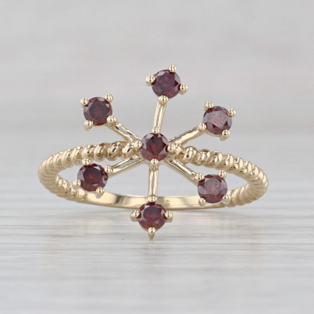 0.36ctw Purple Red Diamond Snowflake Ring 9k Yellow Gold Size 6 COA