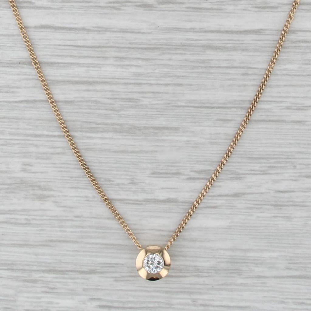 0.25ct Round Diamond Solitaire Pendant Necklace 14k Yellow Gold 18" Curb Chain