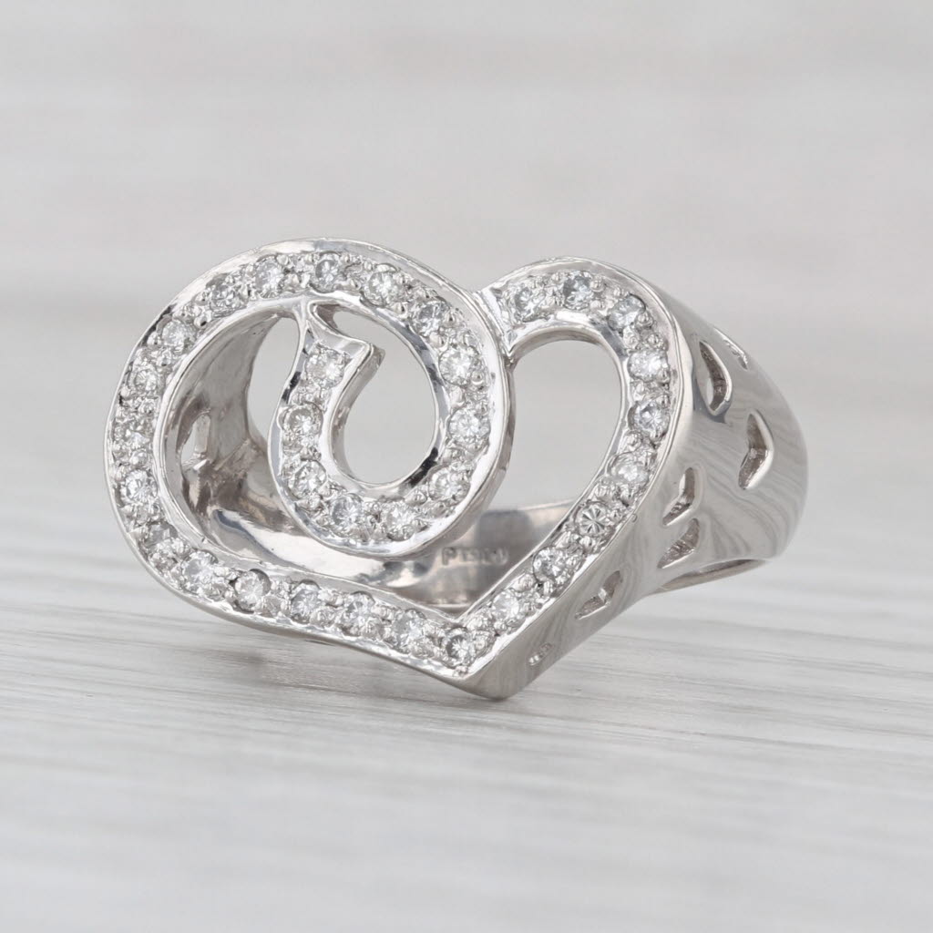 0.33ctw Diamond Interlocking Open Hearts Ring 900 Platinum Size 6.75 Cocktail