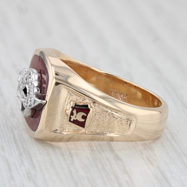 Diamond Shriners Masonic Signet Ring 14k Gold Platinum Scimitar Crescent Fez