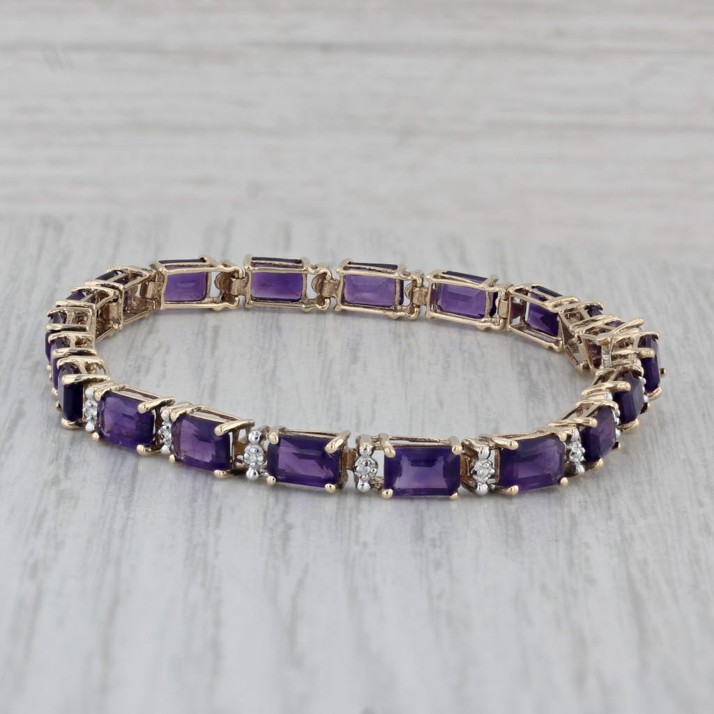 Gray 10ctw Amethyst Tennis Bracelet 10k Yellow Gold 7" 5mm