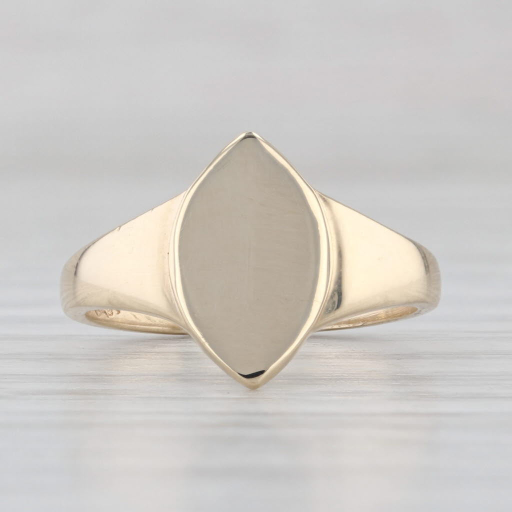 Engravable Marquise Shaped Signet Ring 10k Yellow Gold Size 5
