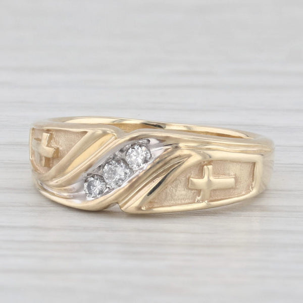 Fredrick Goldman Diamond Cross Ring 10K Gold Size 4.75 Religious Wedding Band