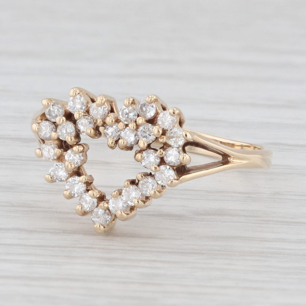 Light Gray 0.40ctw Diamond Open Heart Ring 14k Yellow Gold Size 9.25