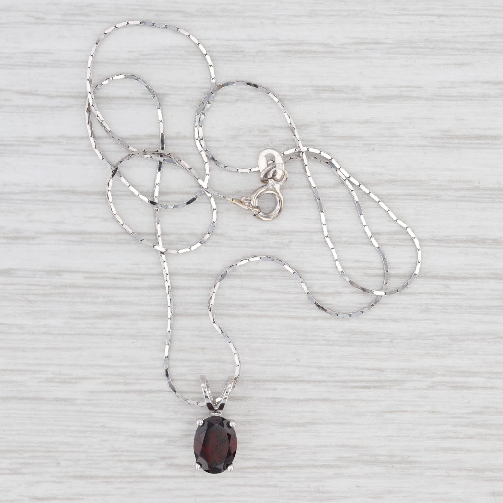 Light Gray 1.40ct Oval Garnet Solitaire Pendant Necklace 14k White Gold 16" Box Chain