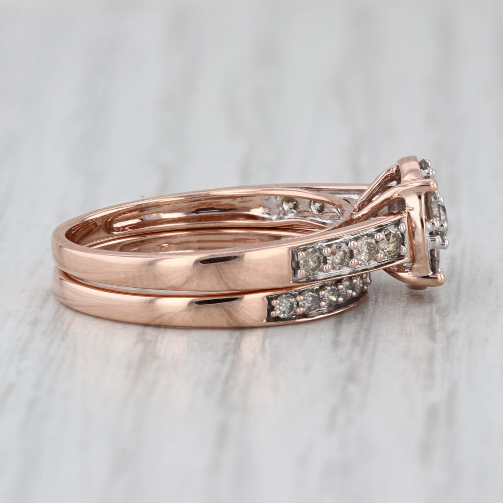 0.86ctw Champagne Diamond Engagement Ring Wedding Band Bridal Set 10k Rose Gold
