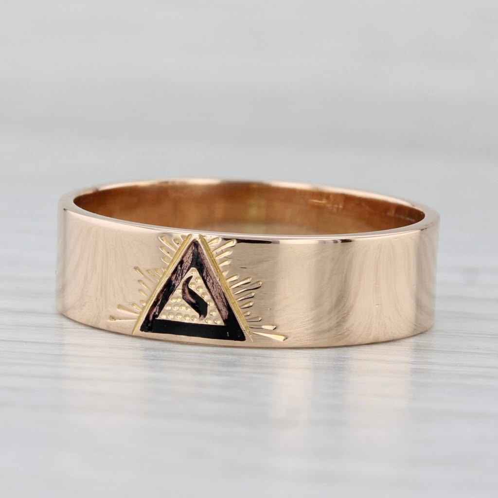Light Gray Radiant Yod Ring 10k Gold Band Masonic 14th Degree Scottish Rite Size 12.75