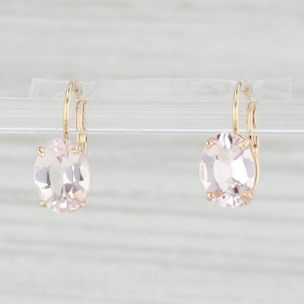 Light Gray 2.20ctw Peach Morganite Earrings 14k Yellow Gold Leverbacks Oval Solitaires