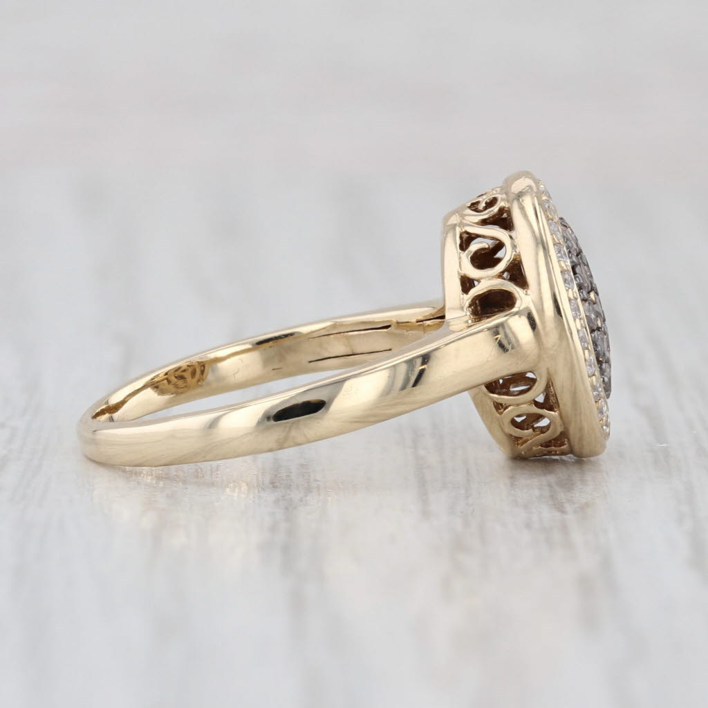 0.40ctw Brown & White Diamond Halo Ring 10k Yellow Gold Size 7.25