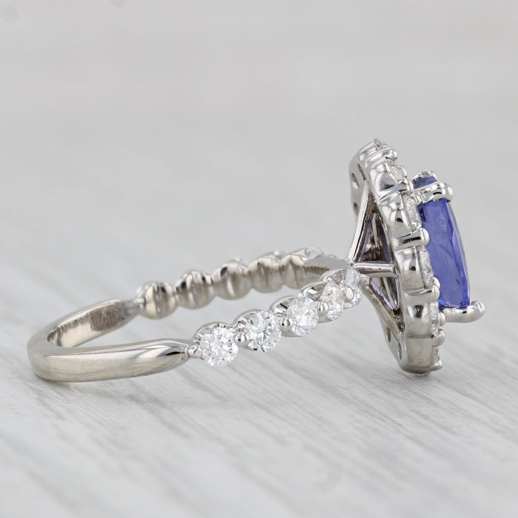 Light Gray 3.10ctw Oval Tanzanite Diamond Halo Ring 14k White Gold Size 6.75