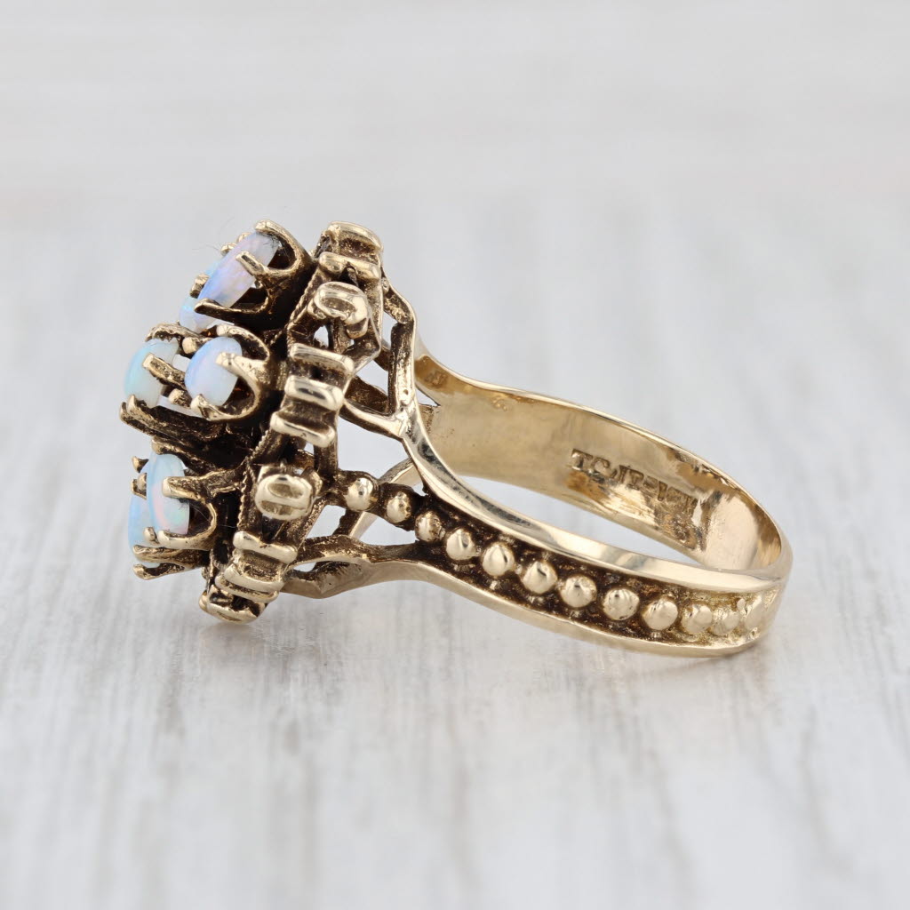Antique Opal Flower Ring 14k Yellow Gold Filigree Size 6.75 Cocktail