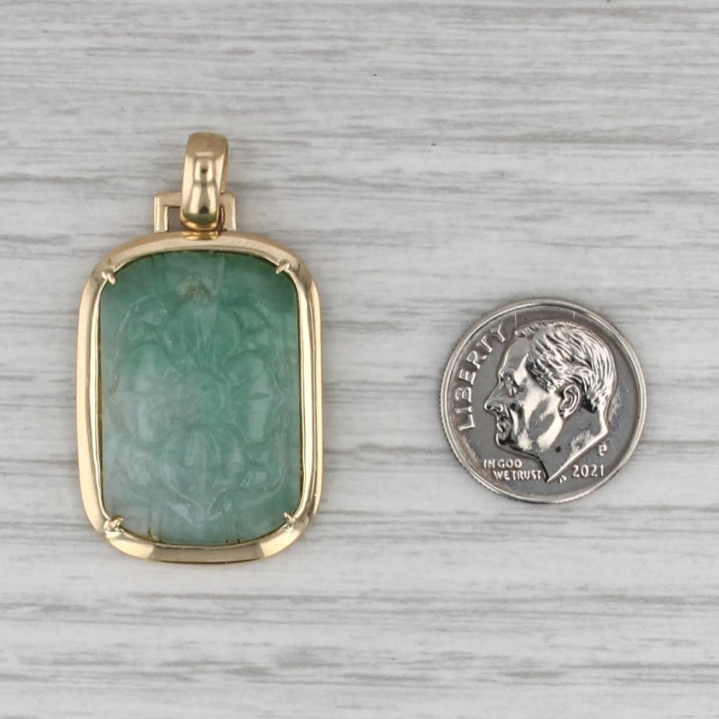 Antique Carved Jade Flower Pendant 14k Yellow Gold Floral Jewelry