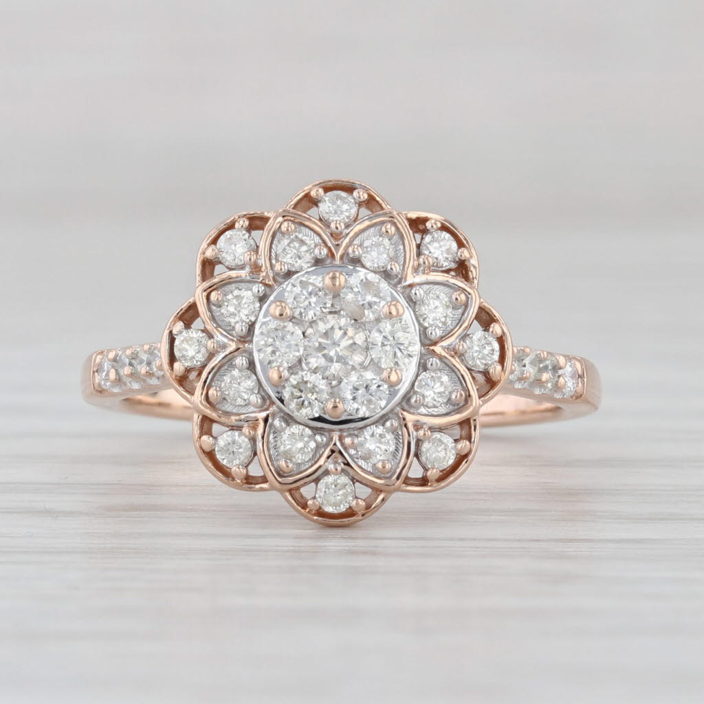 0.39ctw Diamond Cluster Flower Ring 10k Rose White Gold Size 7 Engagement