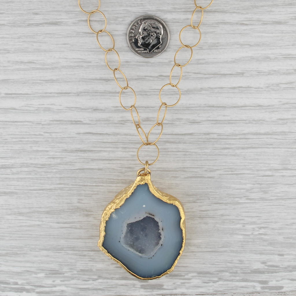 New Nina Wynn Gray Geode Statement Pendant Necklace Sterling 22k Gold Vermeil