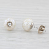 New Cultured Pearl Carved Flower Diamond Stud Earrings 14k White Gold Galatea