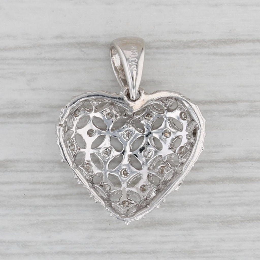 Gray 0.15ctw Diamond Openwork Heart Pendant 14k White Gold