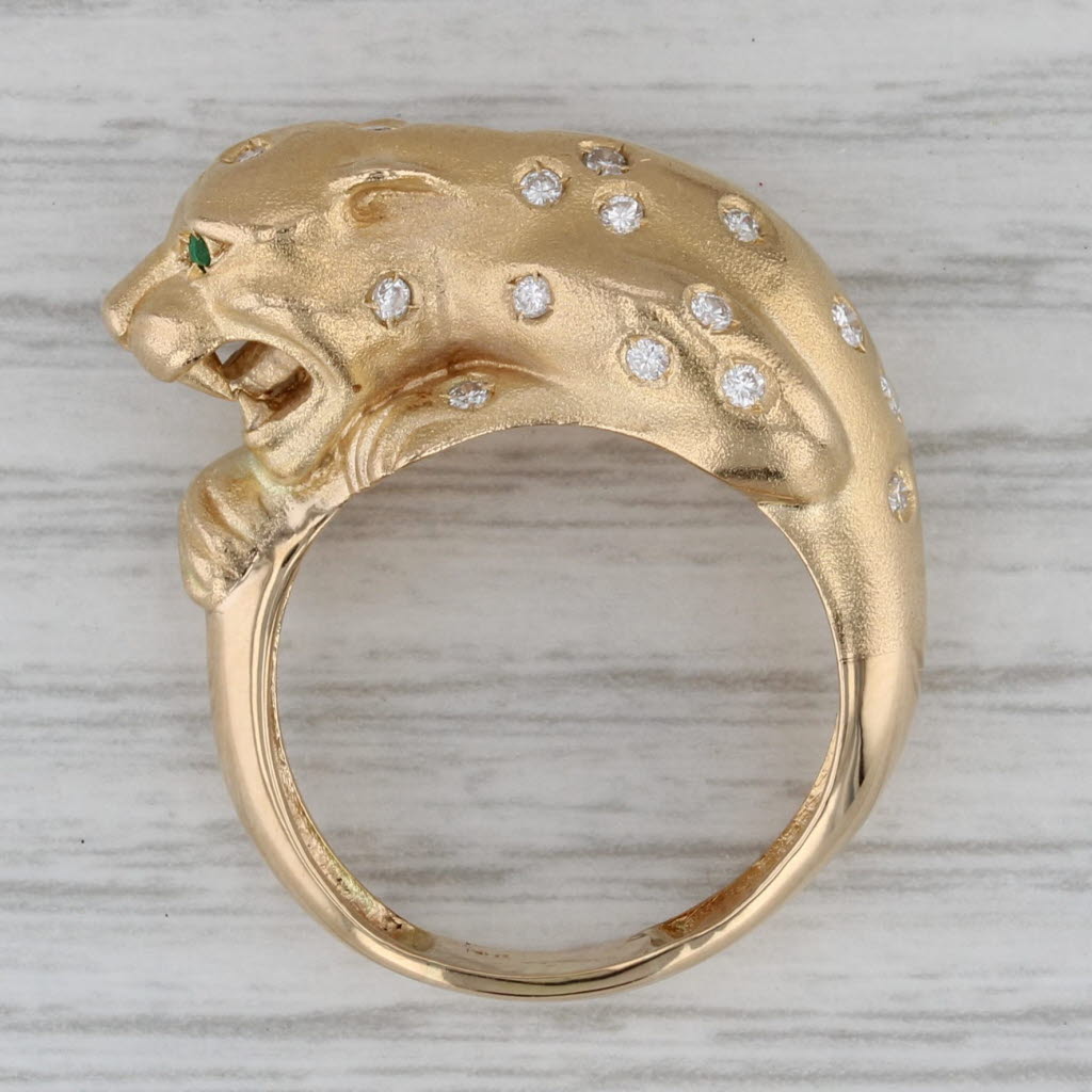 Gray 0.36ctw Diamond Leopard Ring 18k Yellow Gold Size 8.75 Emerald Eyes