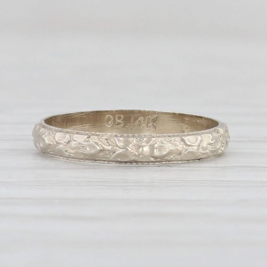 Light Gray Antique Otsby Barton Floral Baby Ring 14k White Gold Small Size