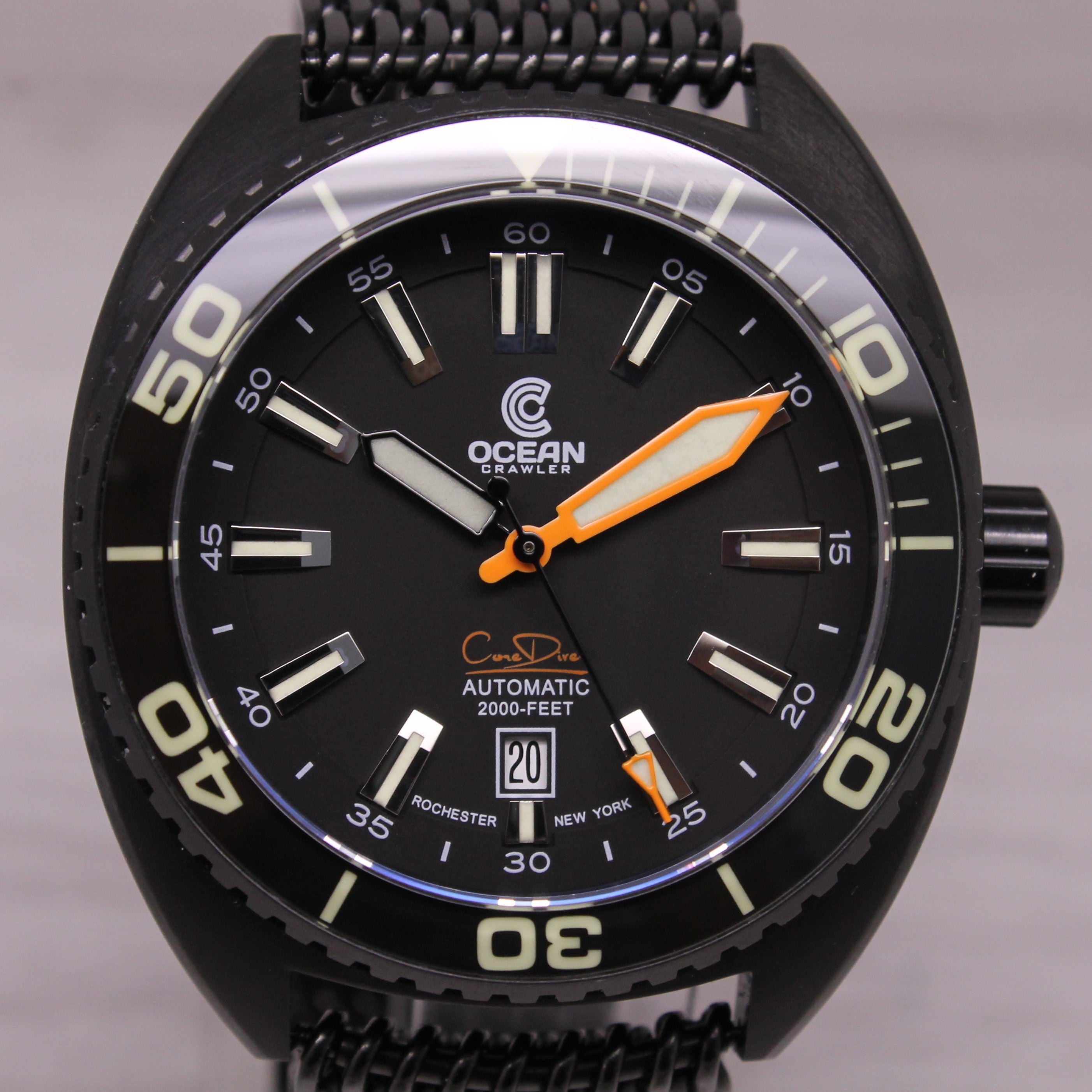 Ocean Crawler Core Diver Mens Automatic Watch 44mm Ultra-Black DLC Steel Boxes