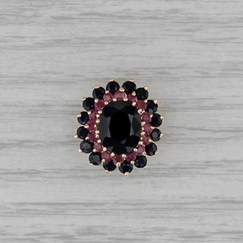 5ctw Black Sapphire Ruby Flower Pendant Slide Charm 14k Yellow Gold