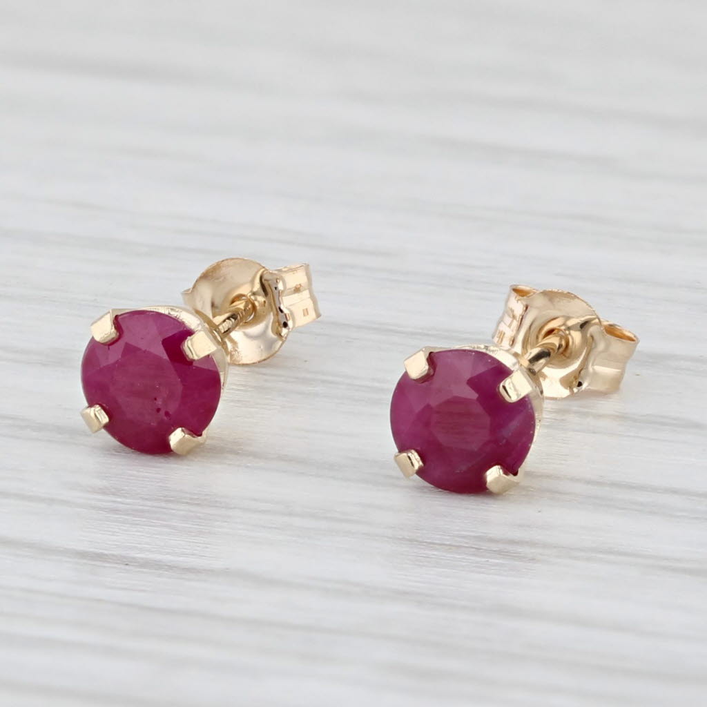 Light Gray 0.70ctw Ruby Stud Earrings 10k Yellow Gold Round Solitaires