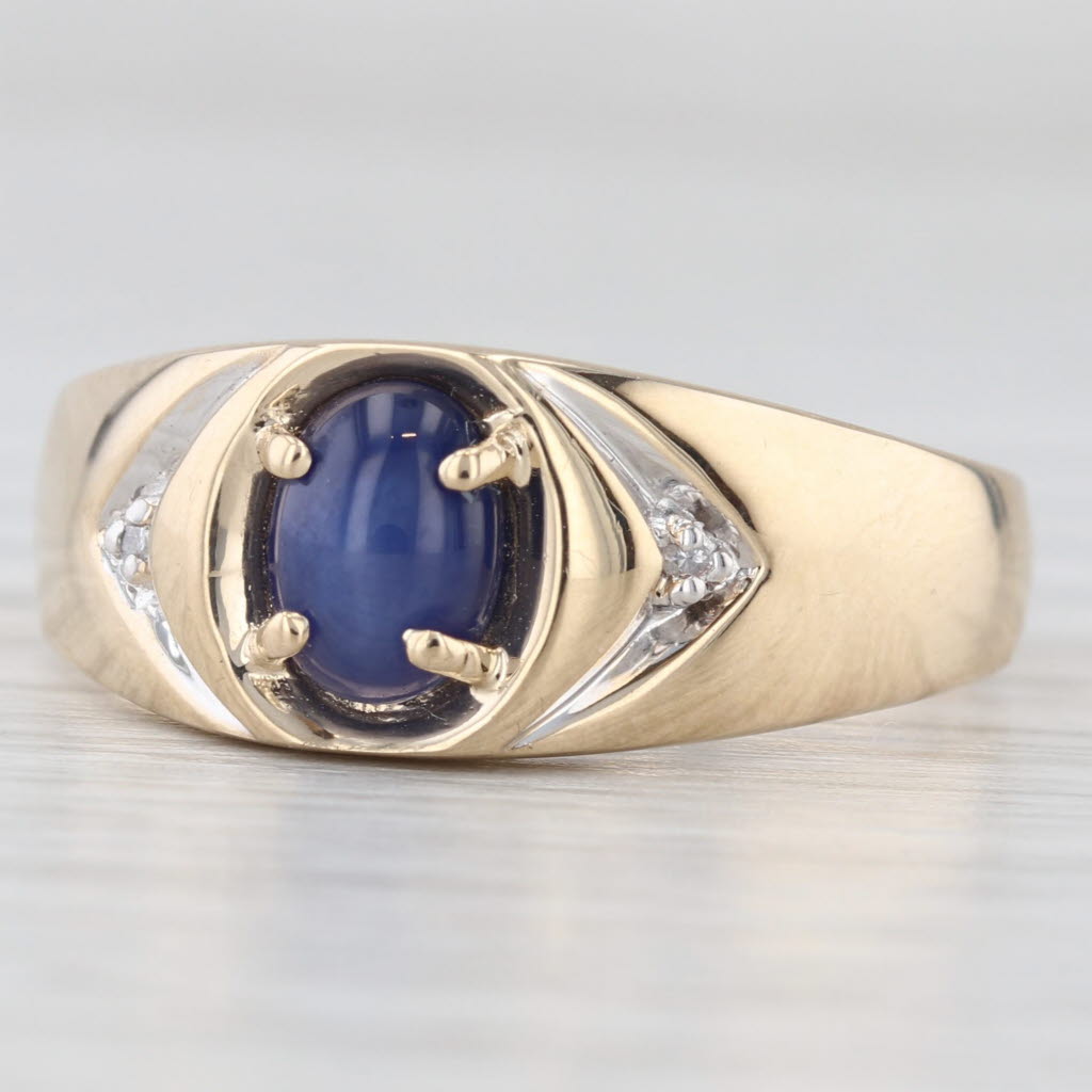 Lab Created Star Sapphire Diamond Ring 10k Yellow Gold Size 10.25