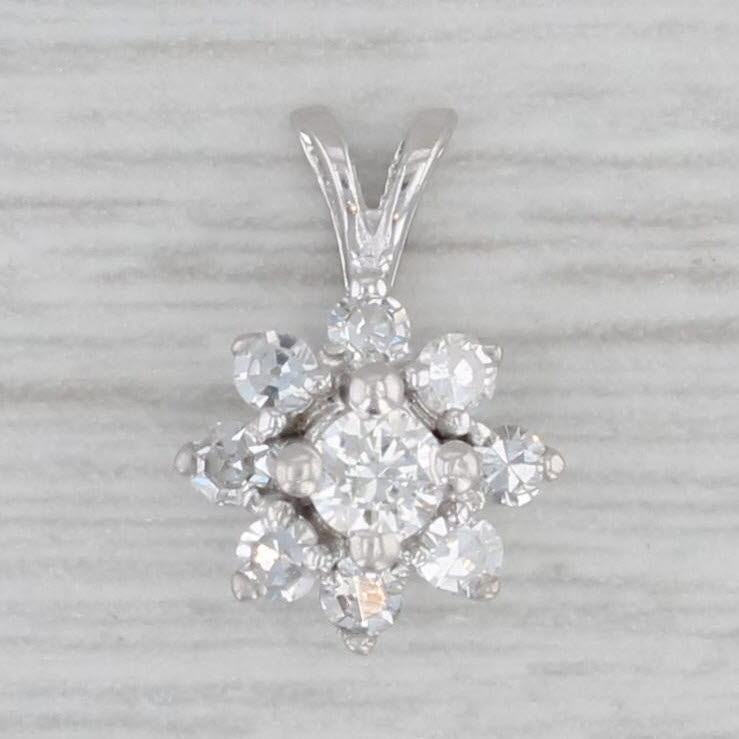 Gray Small Vintage 0.24ctw Diamond Flower Pendant 14k White Gold